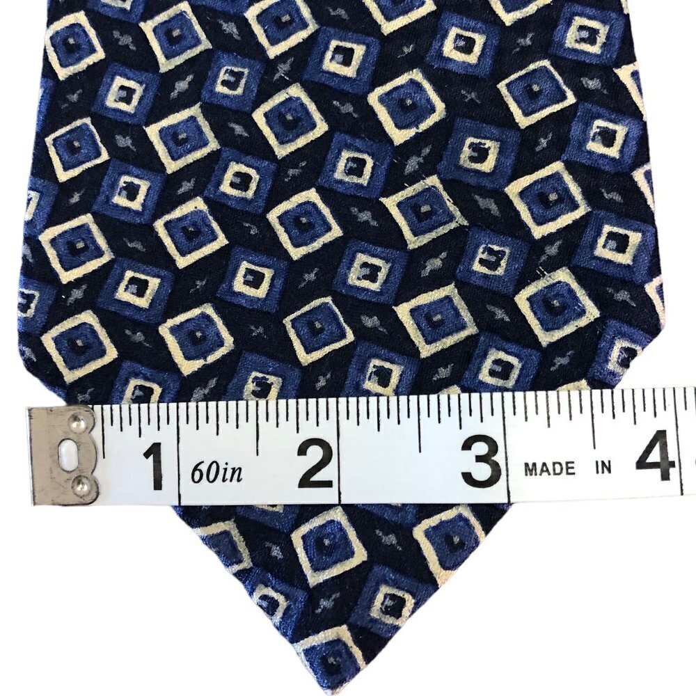 100% Silk Hand Made in Spain Necktie Tie Blue Black White EUC - Picture 4 of 4